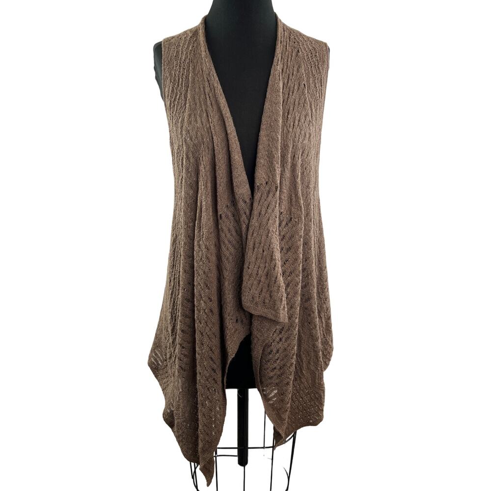 EILEEN FISHER Cozy Brown Cardigan Sweater Knit Open Front Draped Long Sz S Small